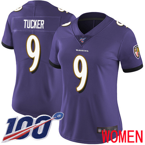 Baltimore Ravens Limited Purple Women Justin Tucker Home Jersey NFL Football 9 100th Season Vapor Untouchable